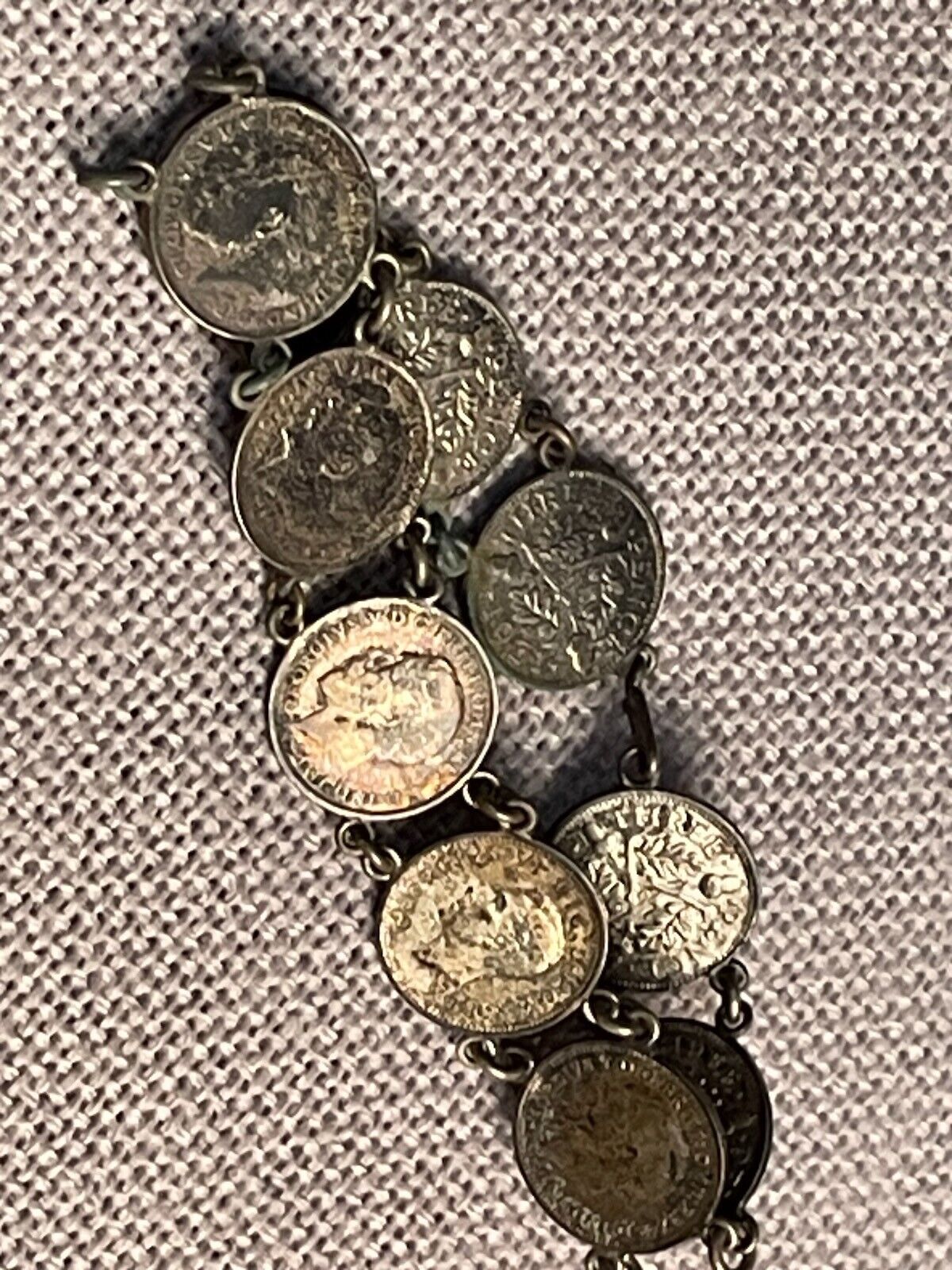 WWII era vtg souvenir bracelet 90% Silver Threepence coins Handmade