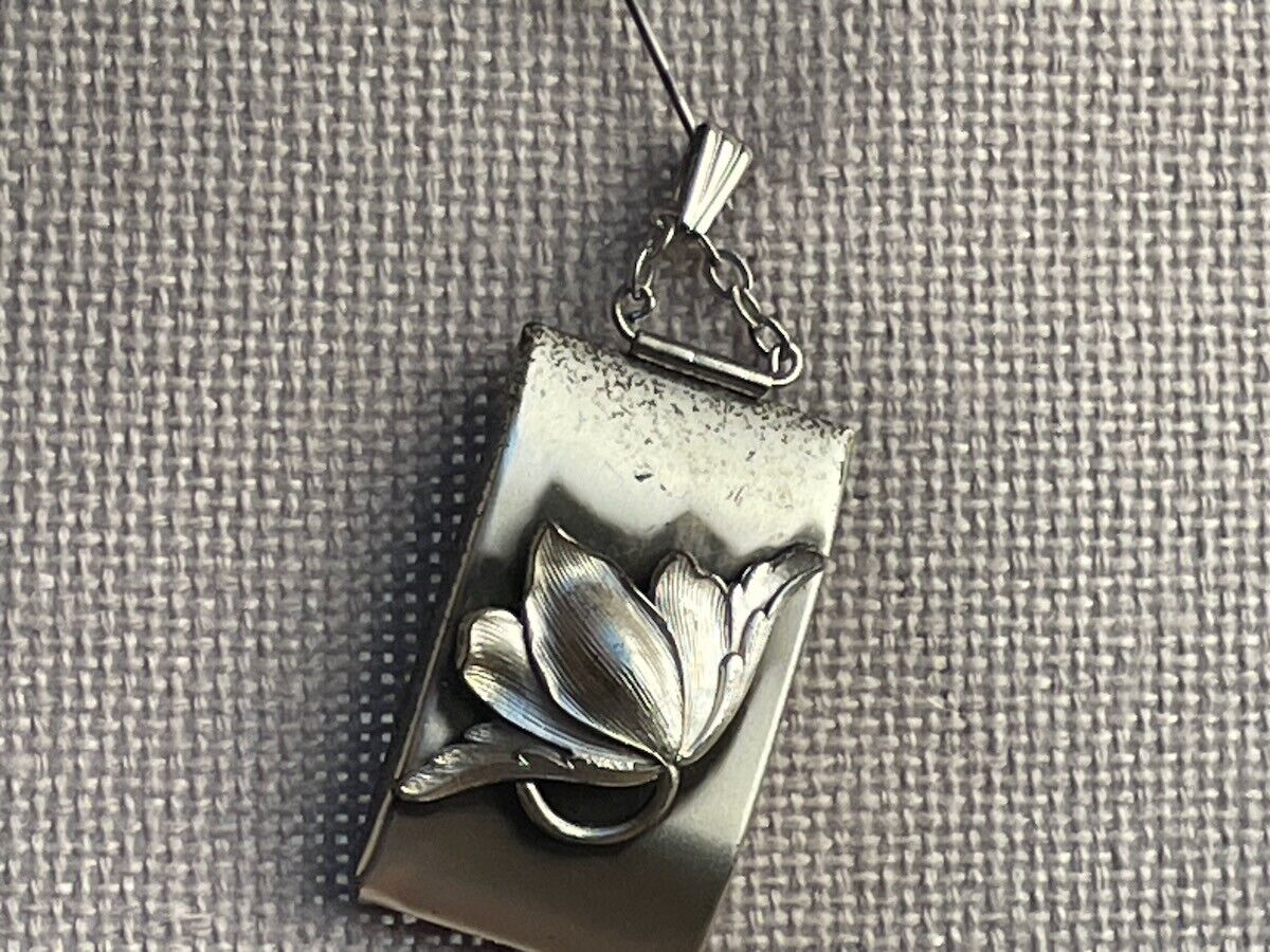 Chatelaine Case Stamp Coin Holder Stash Locket Pendant tiny wearable vintage silver