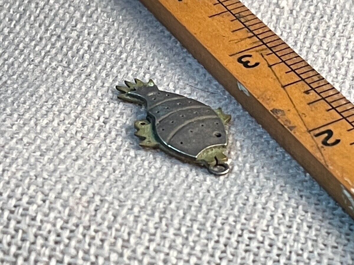 tiny vintage fish - brass + silver hand crafted critter trinket pendant