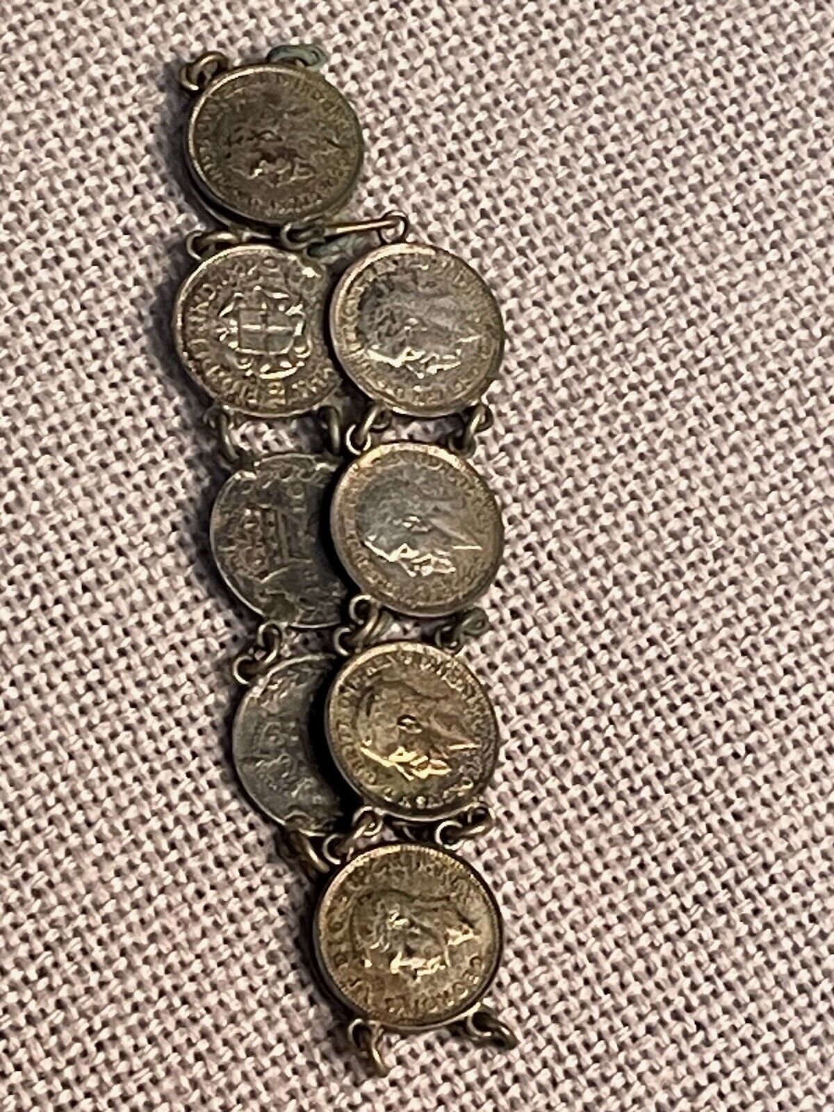 WWII era vtg souvenir bracelet 90% Silver Threepence coins Handmade