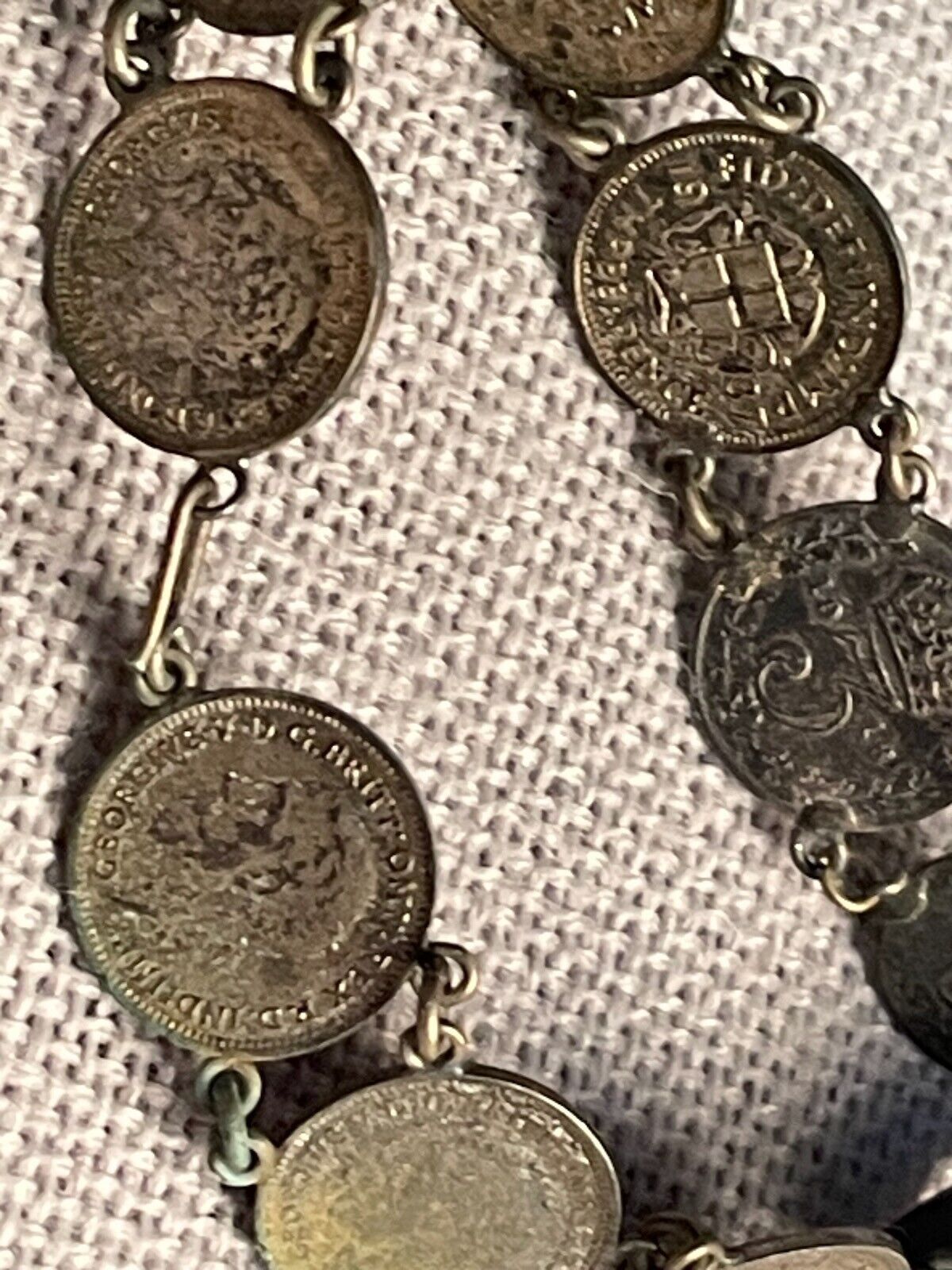 WWII era vtg souvenir bracelet 90% Silver Threepence coins Handmade
