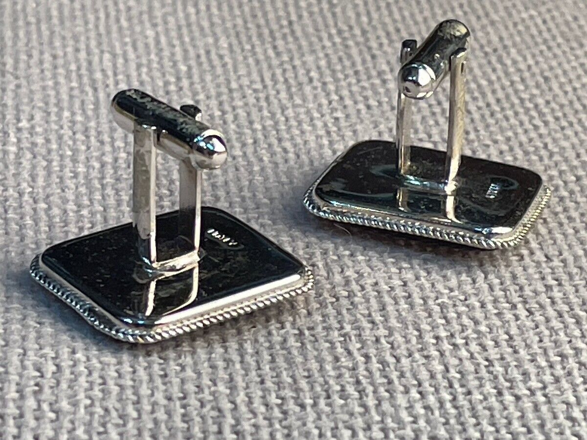 Vtg Italy souvenir silver cuff links handpainted enamel blue glass Julius Caesar