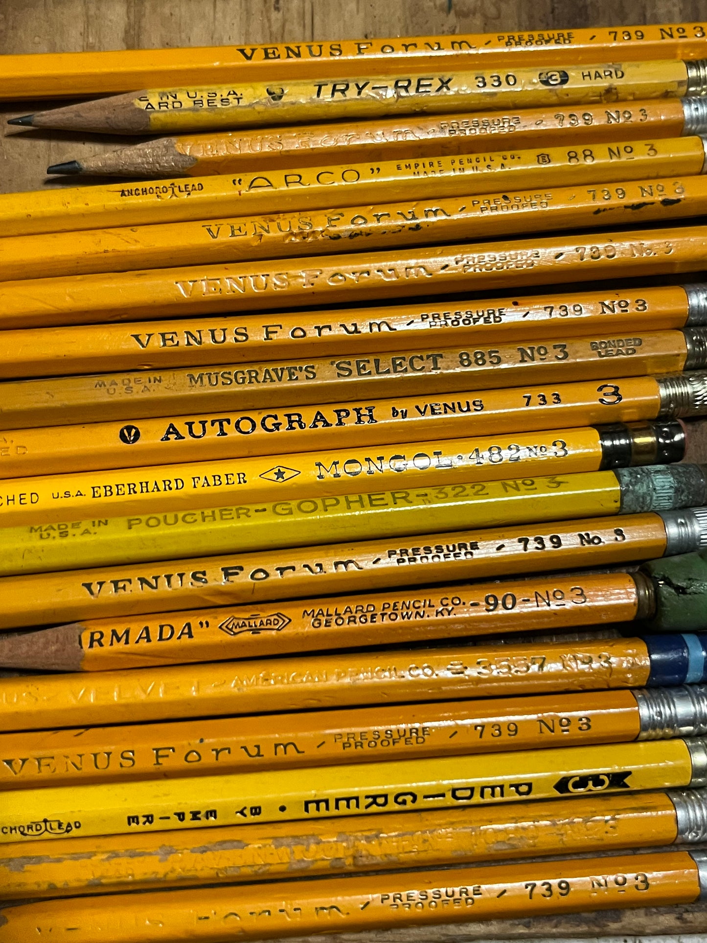 Vintage NON-#2 Yellow Pencils • #1, #3 & Other Uncommon Grades • Set of 12 • Used