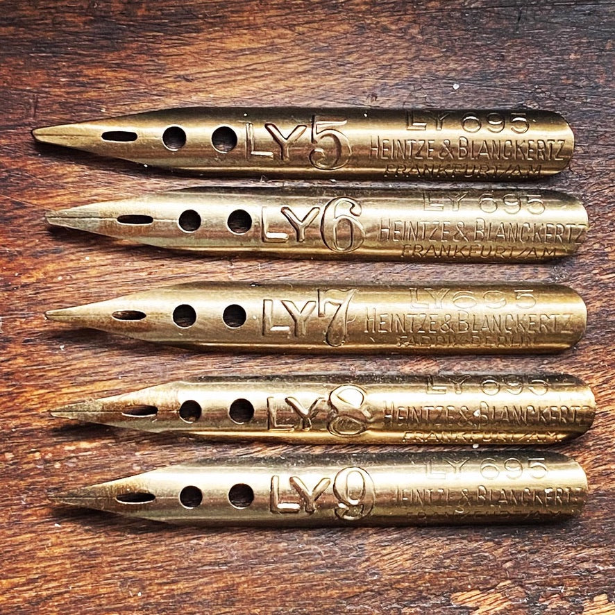 5 Pen Nibs: set of 5 left oblique calligraphy nibs: Heintze Ly series (italics)