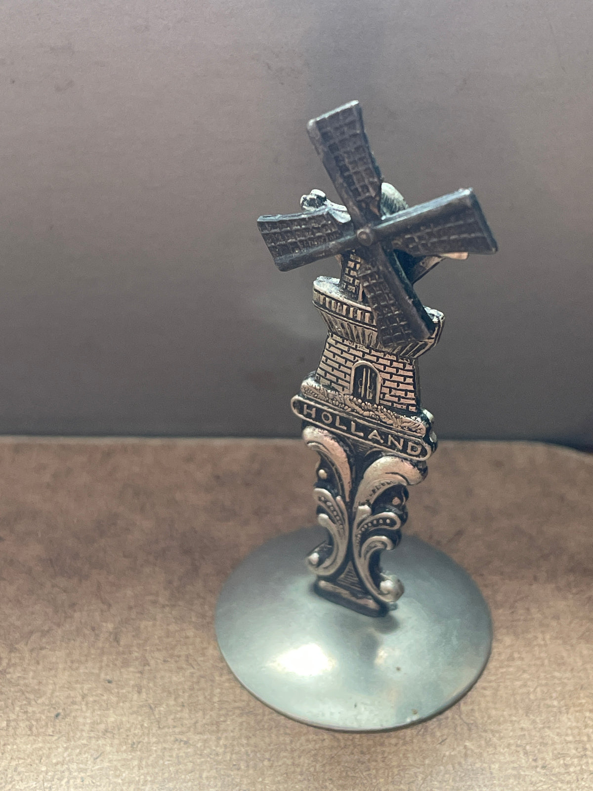 Vintage ELESVA Holland Windmill Miniature – Rotating Sails, Silver-Tone Metal