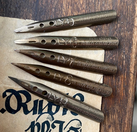 5 Pen Nibs: set of 5 left oblique calligraphy nibs: Heintze Ly series (italics)