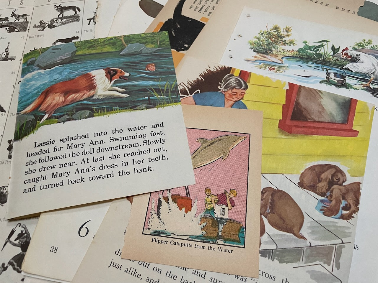 1/8 lb of vintage children’s book pages with Animals for scrapbooking, journaling, crafting / old paper pages for junk journals, ephemera