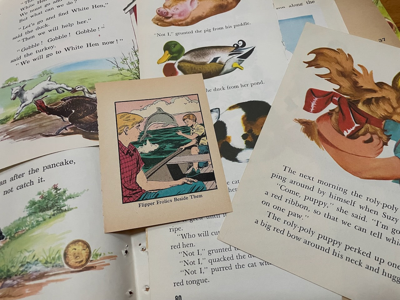 1/8 lb of vintage children’s book pages with Animals for scrapbooking, journaling, crafting / old paper pages for junk journals, ephemera