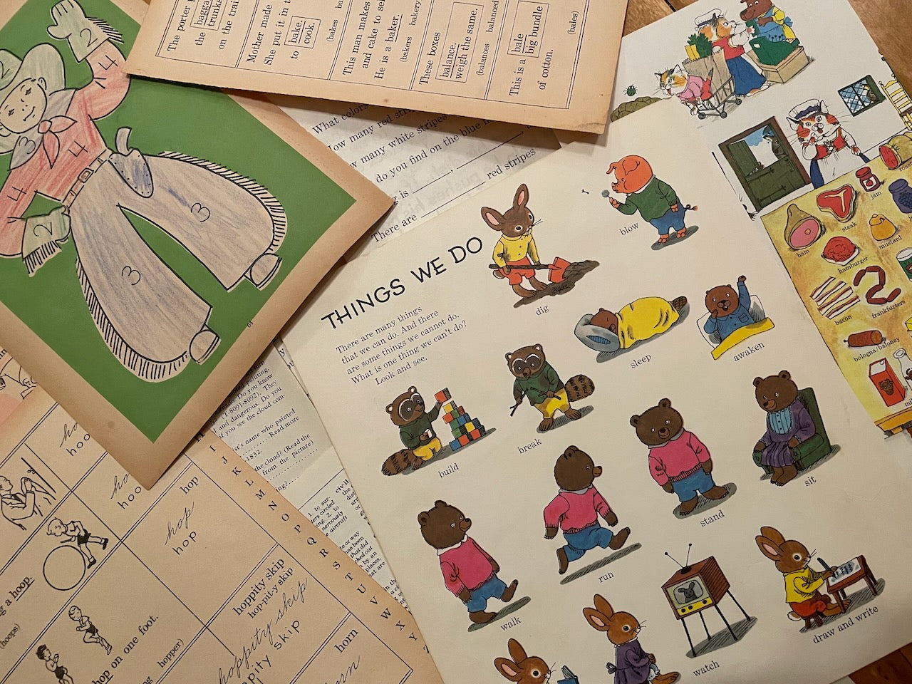 Papers for repurposing: 1/8 lb mix of true vintage children's book pages: reading, vocab, & alphabet