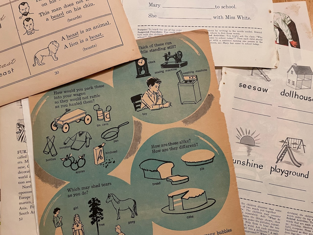 Papers for repurposing: 1/8 lb mix of true vintage children's book pages: reading, vocab, & alphabet