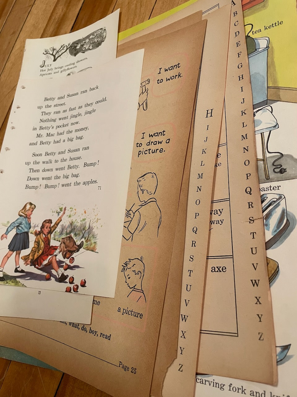 Papers for repurposing: 1/8 lb mix of true vintage children's book pages: reading, vocab, & alphabet