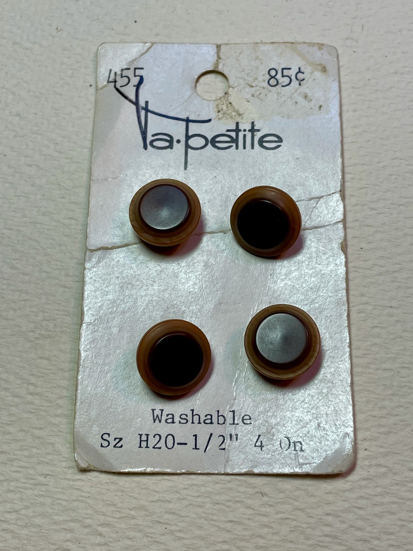 4 brown 1970s vtg plastic buttons | shank style | size 20/0.5" | new old stock