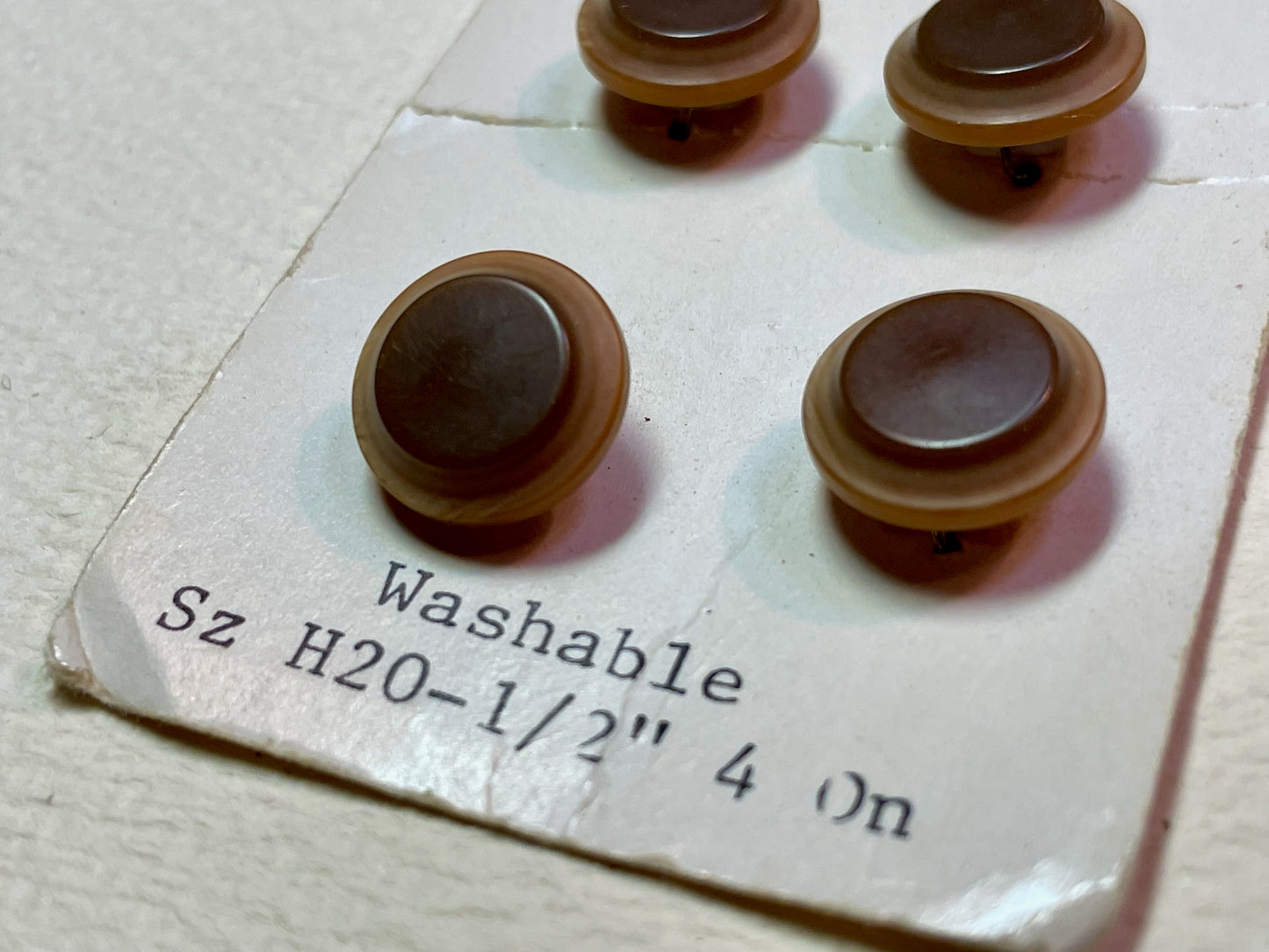 4 brown 1970s vtg plastic buttons | shank style | size 20/0.5" | new old stock