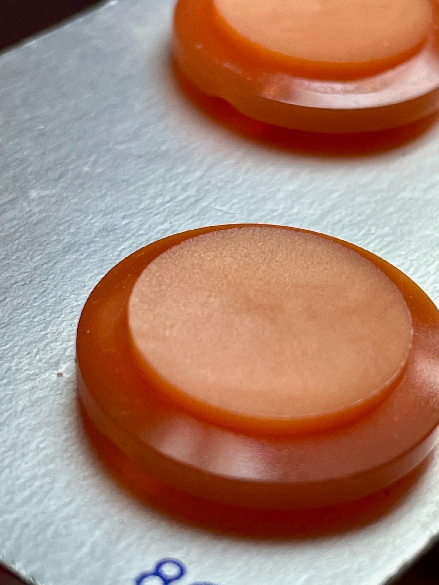 2 orange vtg plastic buttons | shank style | size 36/0.88" | new old stock | made in Japan