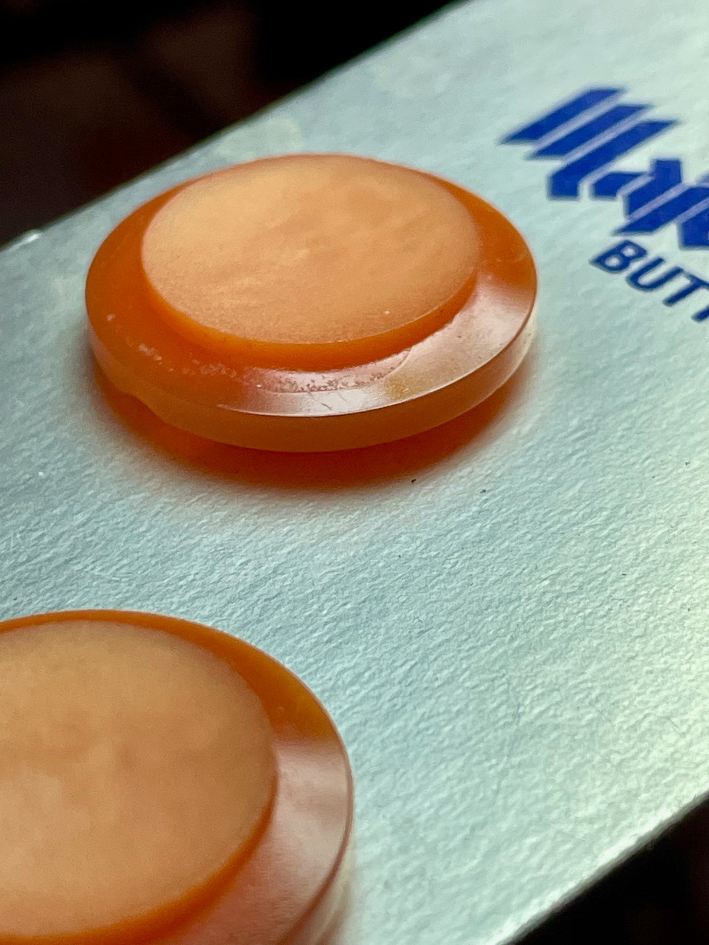 2 orange vtg plastic buttons | shank style | size 36/0.88" | new old stock | made in Japan
