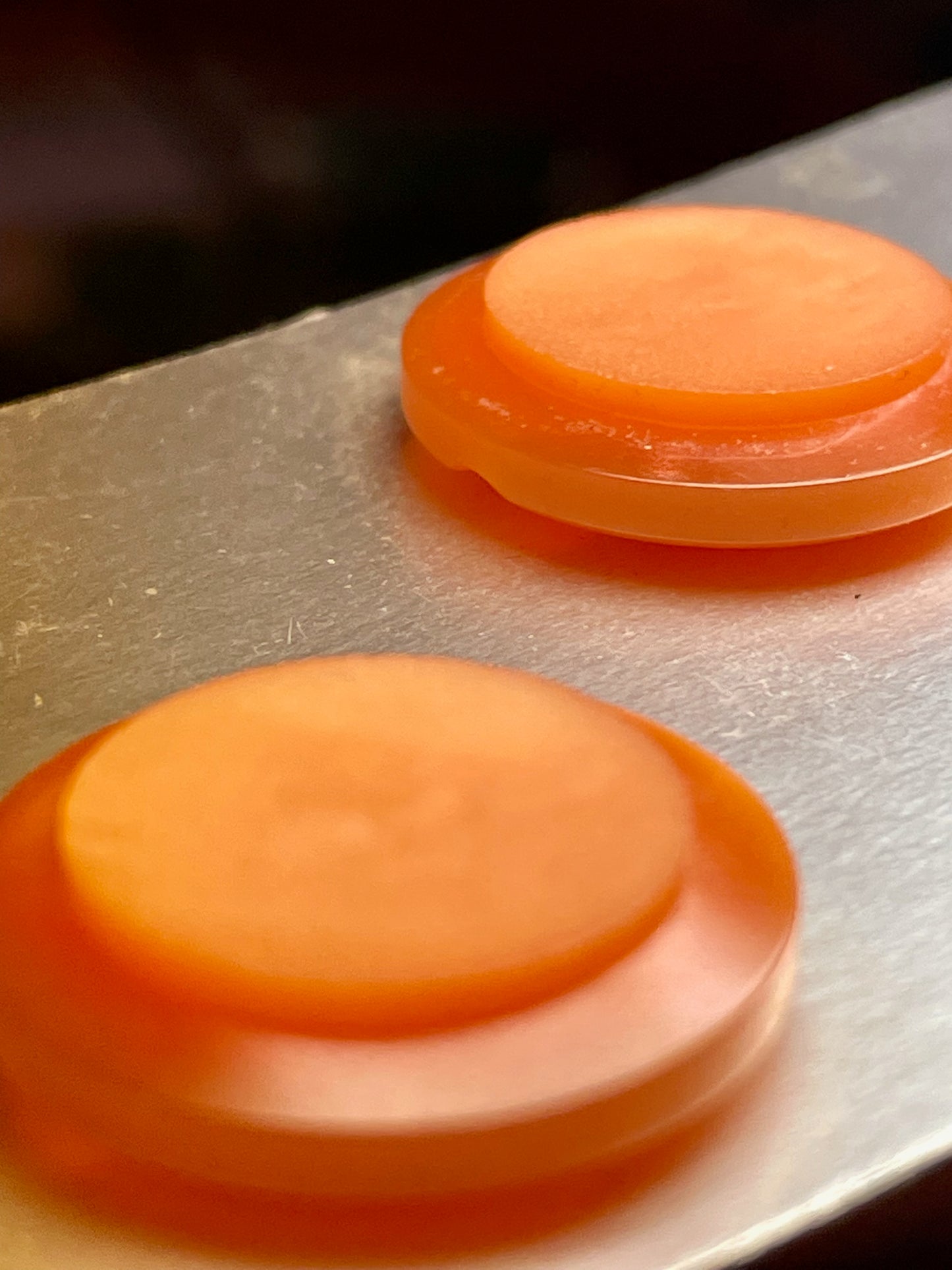 2 orange vtg plastic buttons | shank style | size 36/0.88" | new old stock | made in Japan