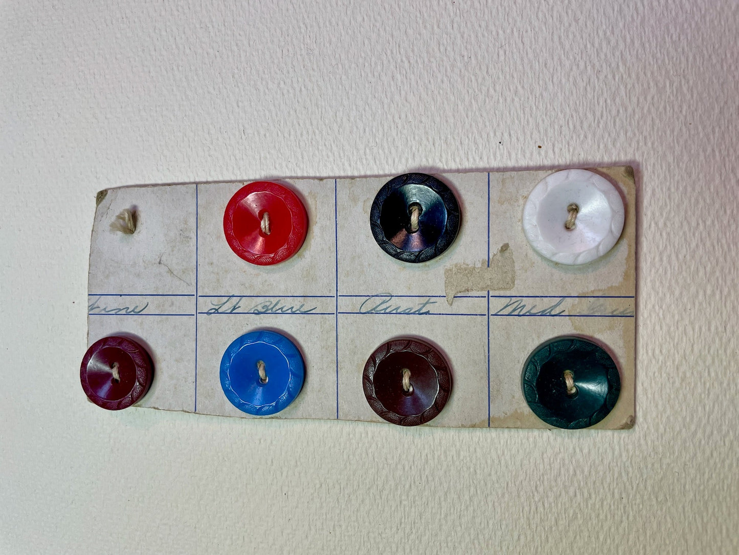 6 1950s vtg plastic button sample card | 2 hole flat | size 24/0.63" | new old stock
