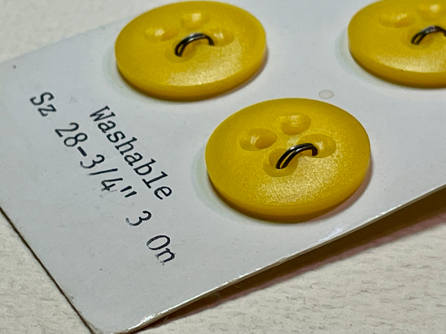 3 yellow 1970s vtg plastic buttons | 4 hole flat | size 28/0.75" | new old stock