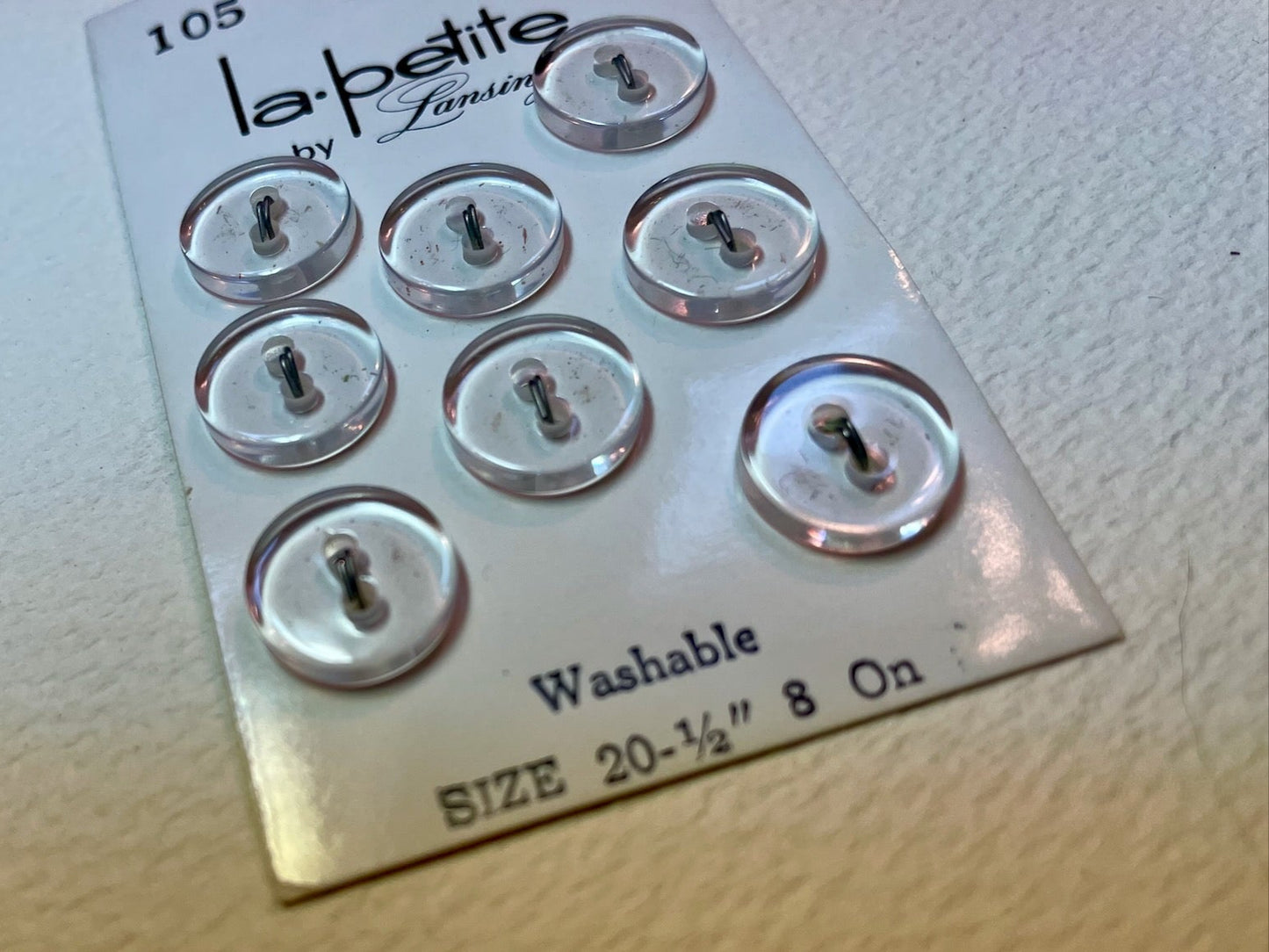 8 clear 1970s vtg plastic buttons | 2 hole flat | size 20/0.5" | new old stock