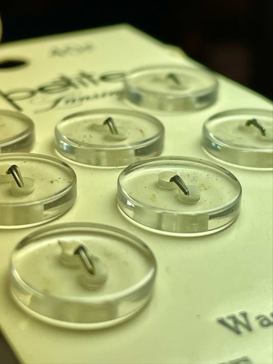 8 clear 1970s vtg plastic buttons | 2 hole flat | size 20/0.5" | new old stock