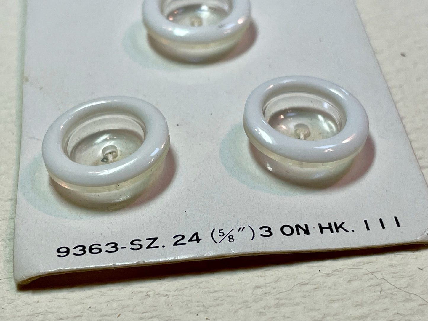 3 white vtg plastic buttons | 2 hole flat | size 24/0.63" | new old stock | made in Japan