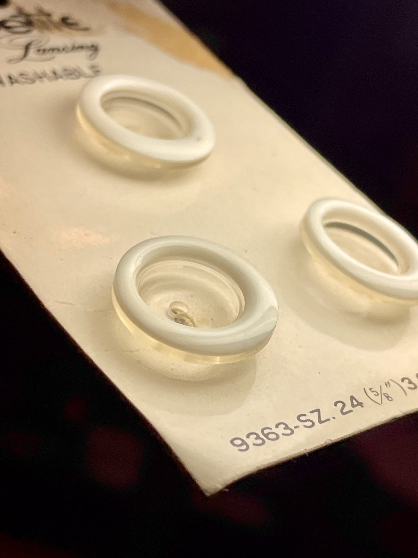 3 white vtg plastic buttons | 2 hole flat | size 24/0.63" | new old stock | made in Japan
