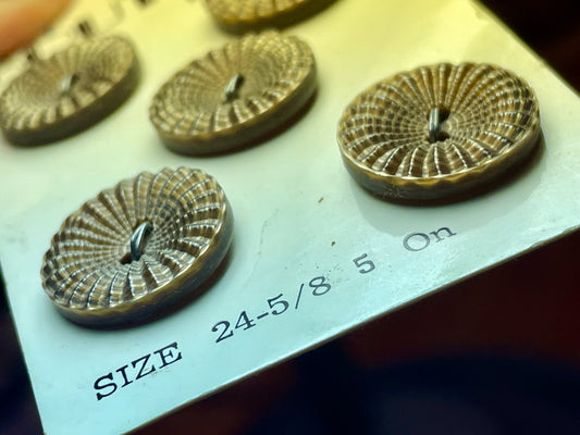 5 brown  vtg plastic buttons | 2 hole flat | size 24/0.63" | new old stock