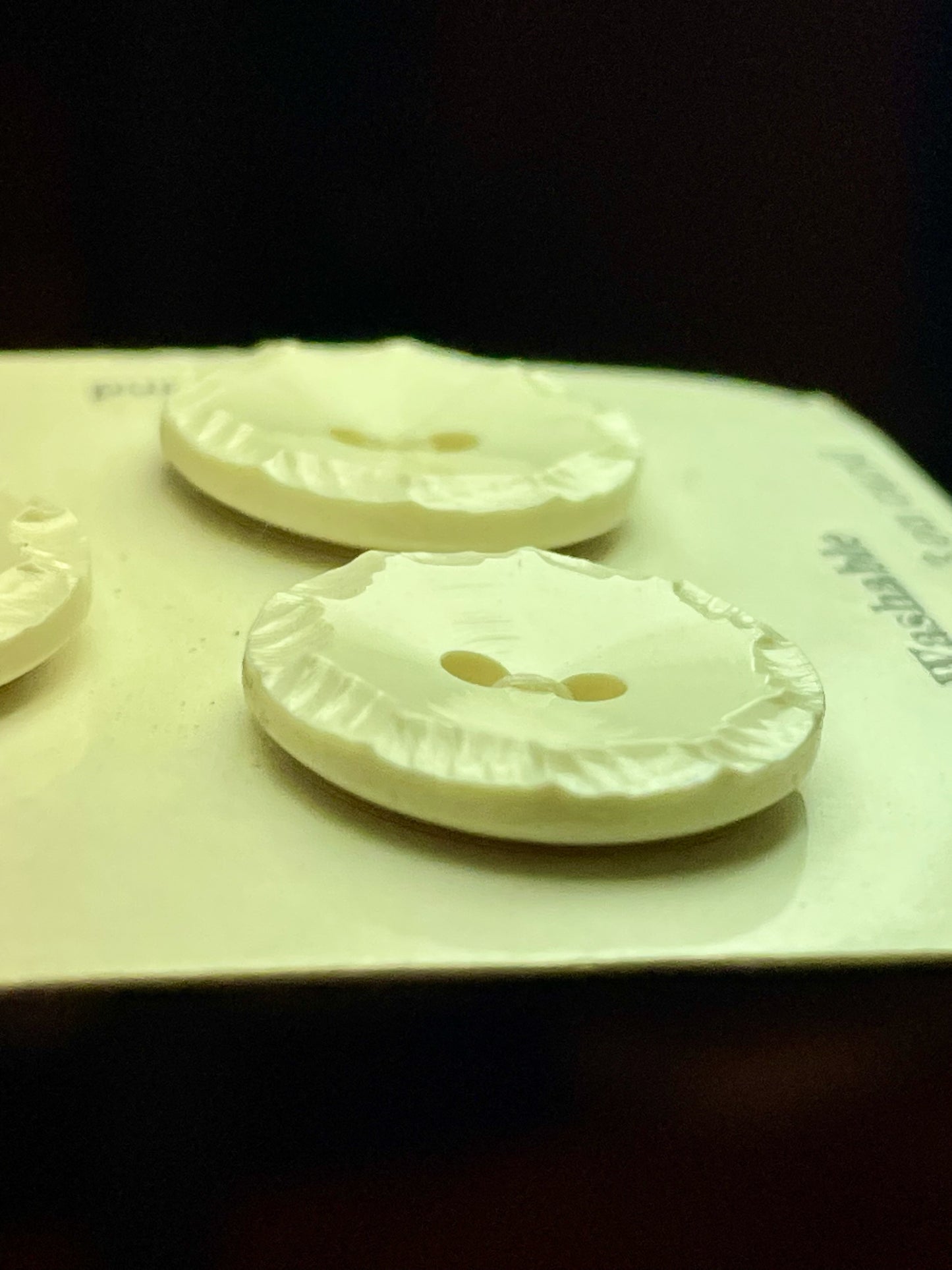 3 white vtg plastic buttons | 2 hole flat | size 28/0.75" | new old stock | made in Holland