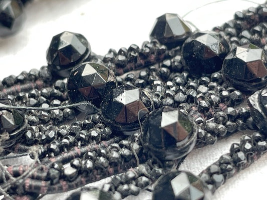 Antique Victorian beaded trim jet black glass 1800s (40 g)