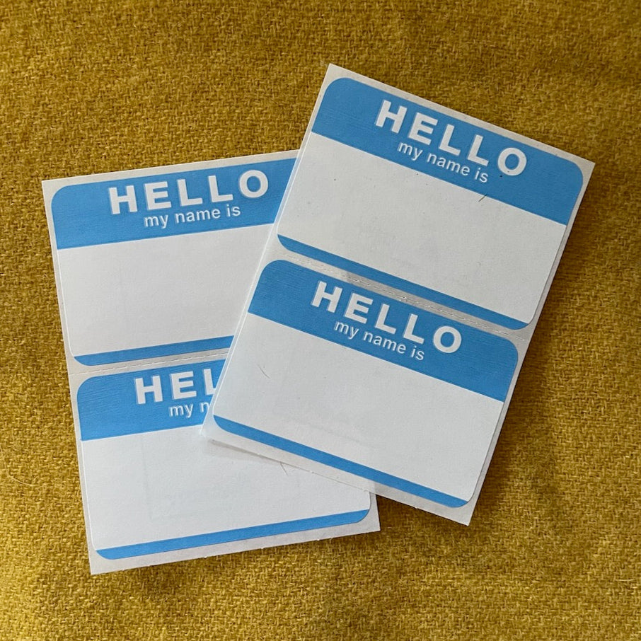 One dozen vintage (new old stock) "get acquainted" badges - HELLO my name is stickers