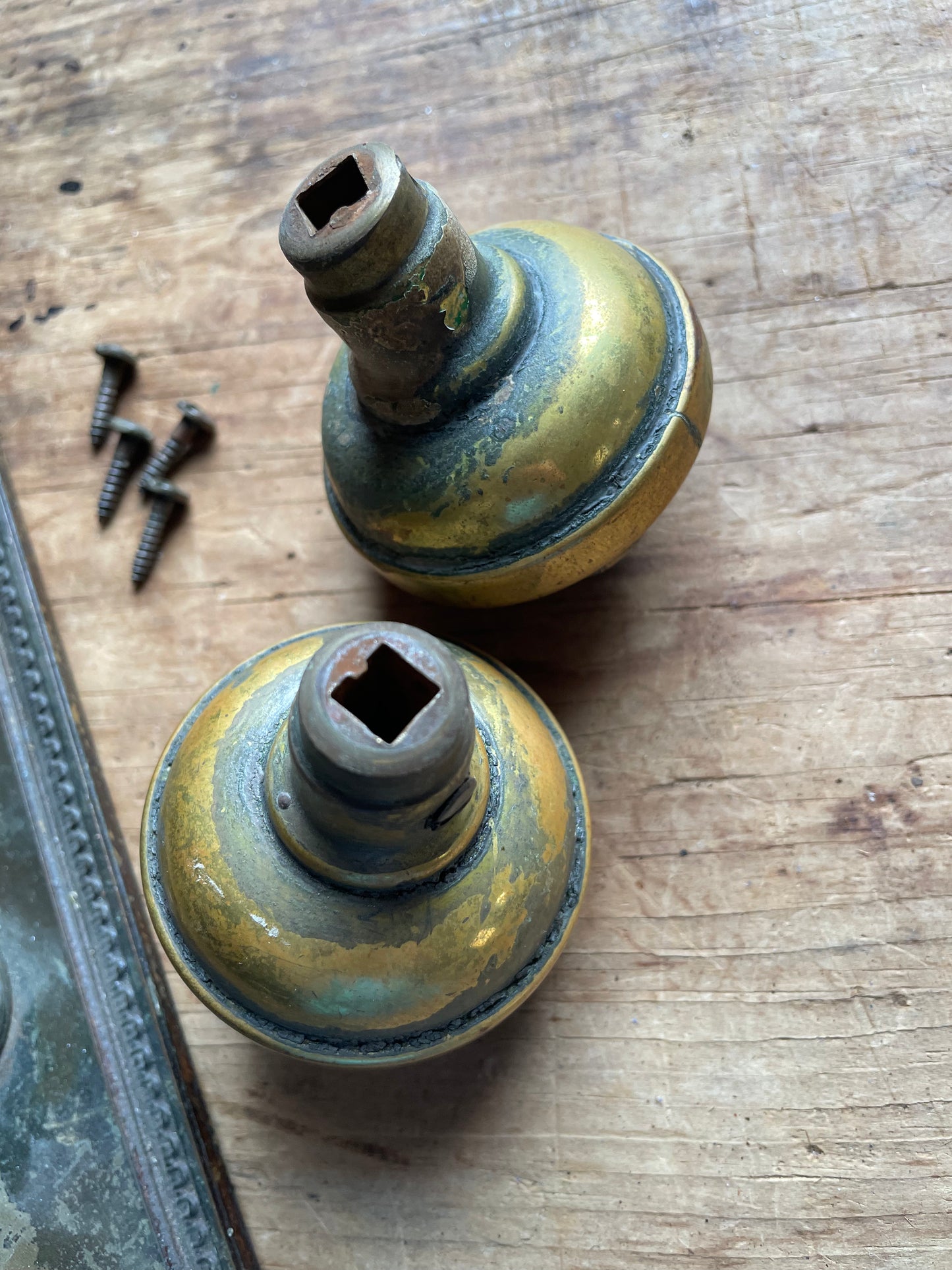 Rare Antique Yale & Towne Door Hardware Set - Ornate Oporto Pattern Escutcheon & Matching Olympian Cast Knobs, Circa 1905
