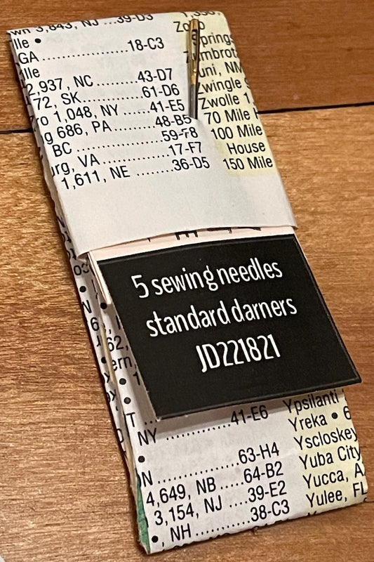 Bundle of 5 hand sewing needles intended for (choose from): darning, embroidery, quilting, applique, cross-stitch, or beading