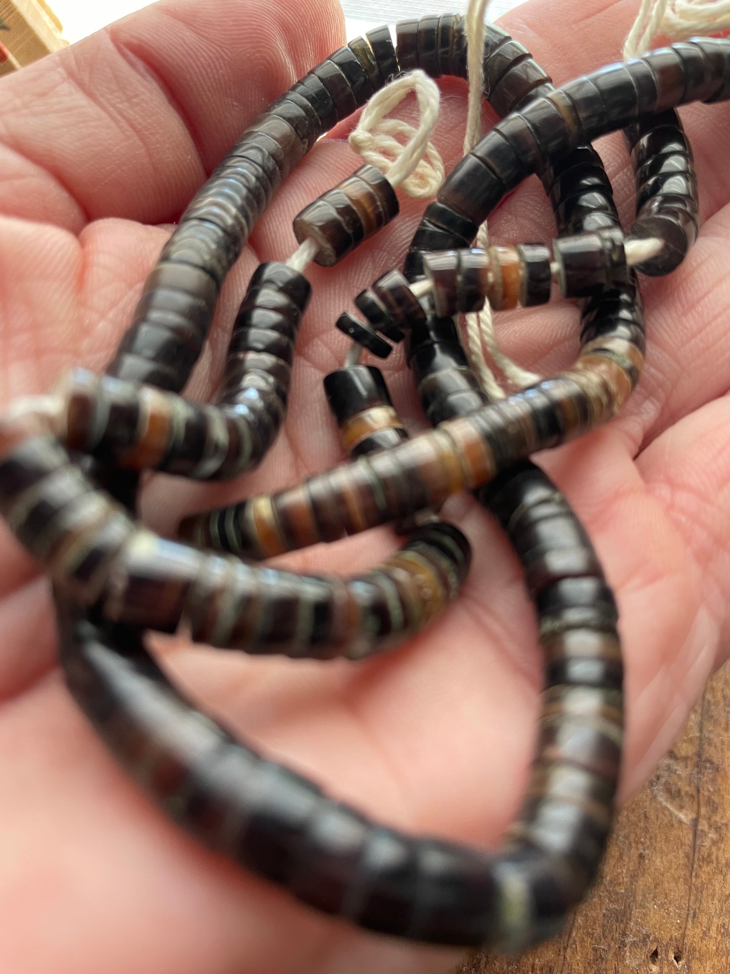 Vintage natural pen shell heishi beads • NOS organic jewelry supply