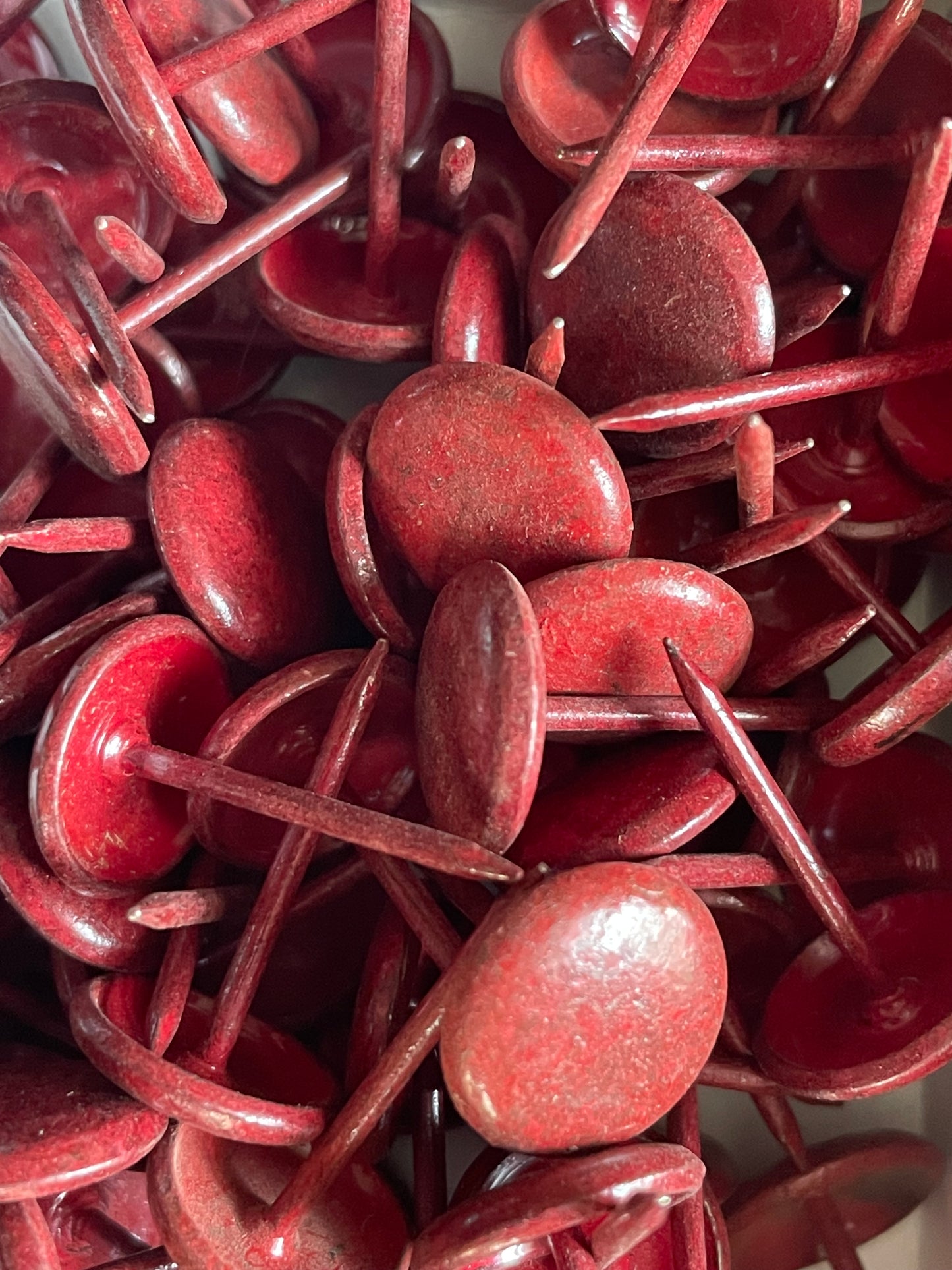 One Dozen Vivid Vintage Upholstery Tacks Leatherlike ("Leatherene") Finish • New Old Stock • Midcentury Industrial Supply