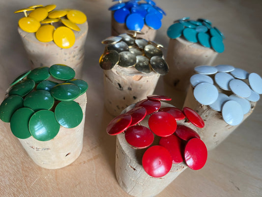 One dozen (12) vintage thumbtacks / VTG office supplies, metal and/or plastic tacks, map pins pushpins