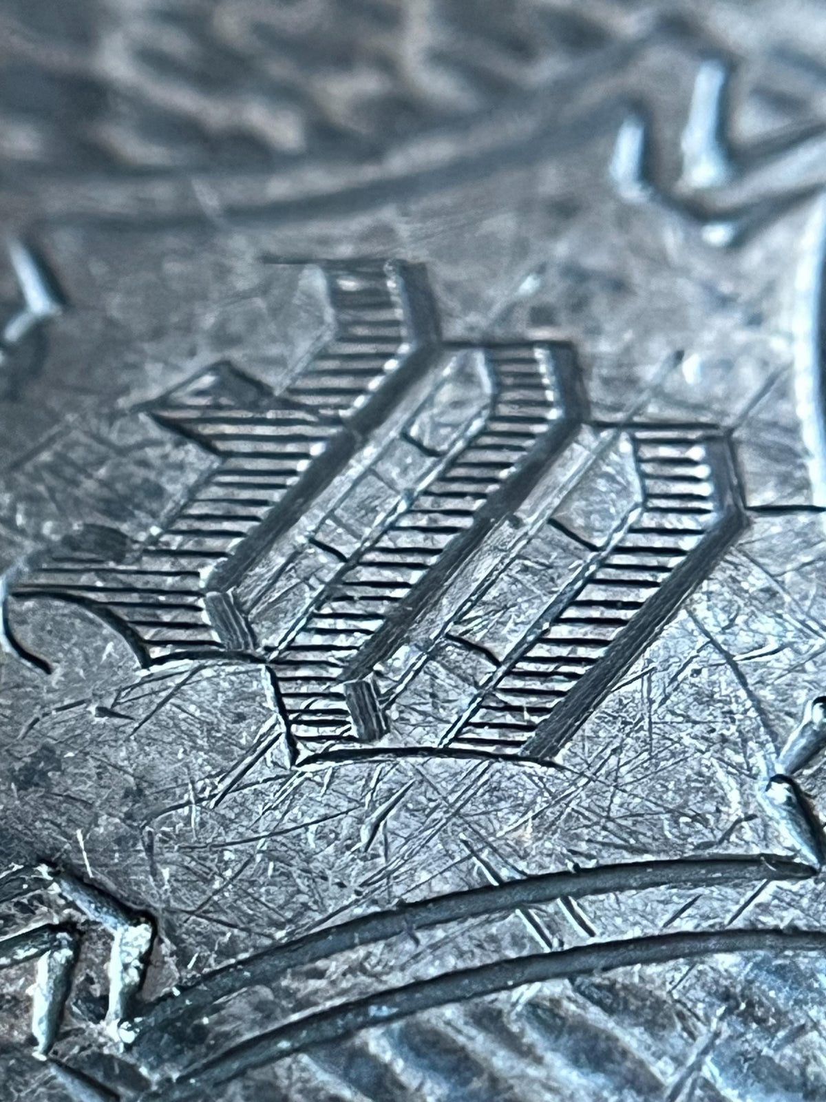 Antique Unger Brothers Sterling Silver Belt Buckle - Gothic W Monogram - 21.2 g