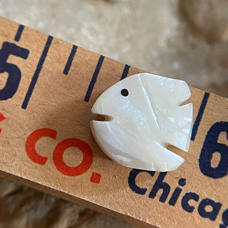 Matched pair of handcut angelfish beads - 3/8" - 1/2" abalone/shell