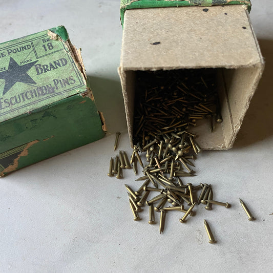 One dozen antique brass #18 escutcheon nails (3/8")