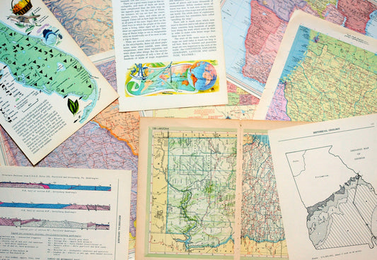 Papers for repurposing: 1/8 lb mix of vintage map & atlas pages