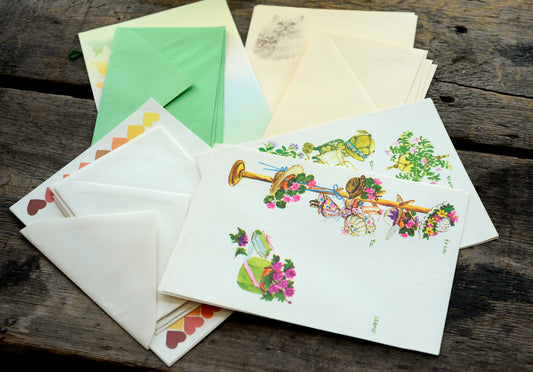 12 piece vintage stationery for letters, invitations, snail mail / surprise bundle of vintage paper & envelopes