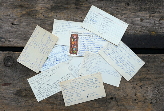 10 vintage recipe card assortment (some handwritten, some vintage or taped paper clippings) for baking, journaling, collage, paper art