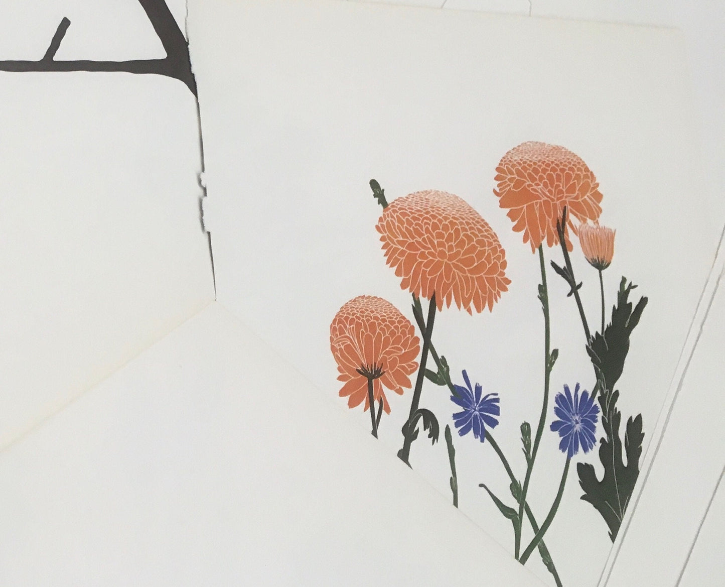 Four vintage bookplates featuring linocut botanical prints