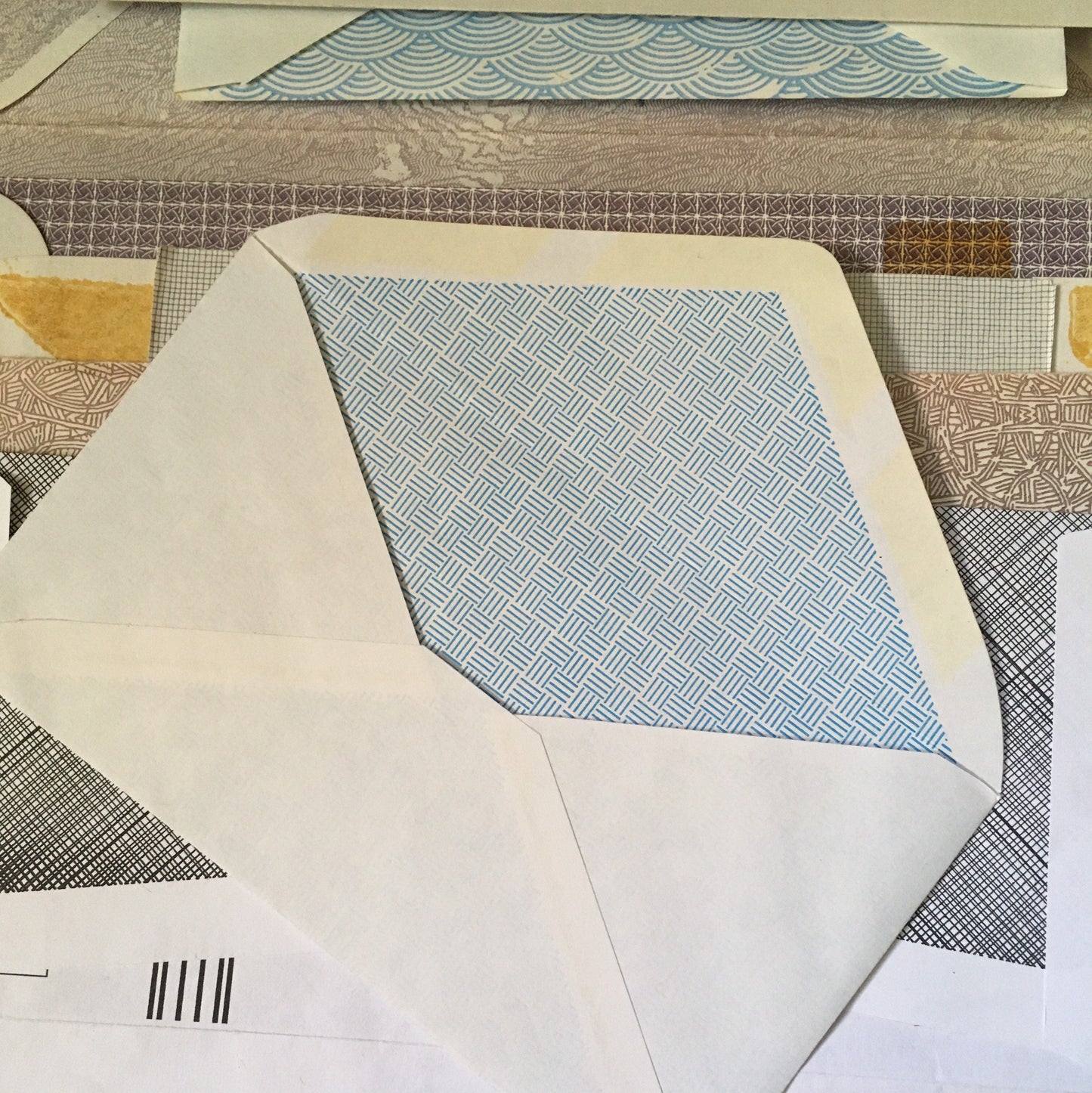 Ten (10) gram assortment of vintage to modern security envelopes & parts for re-purposing, DIY, book arts, ephemera pieces