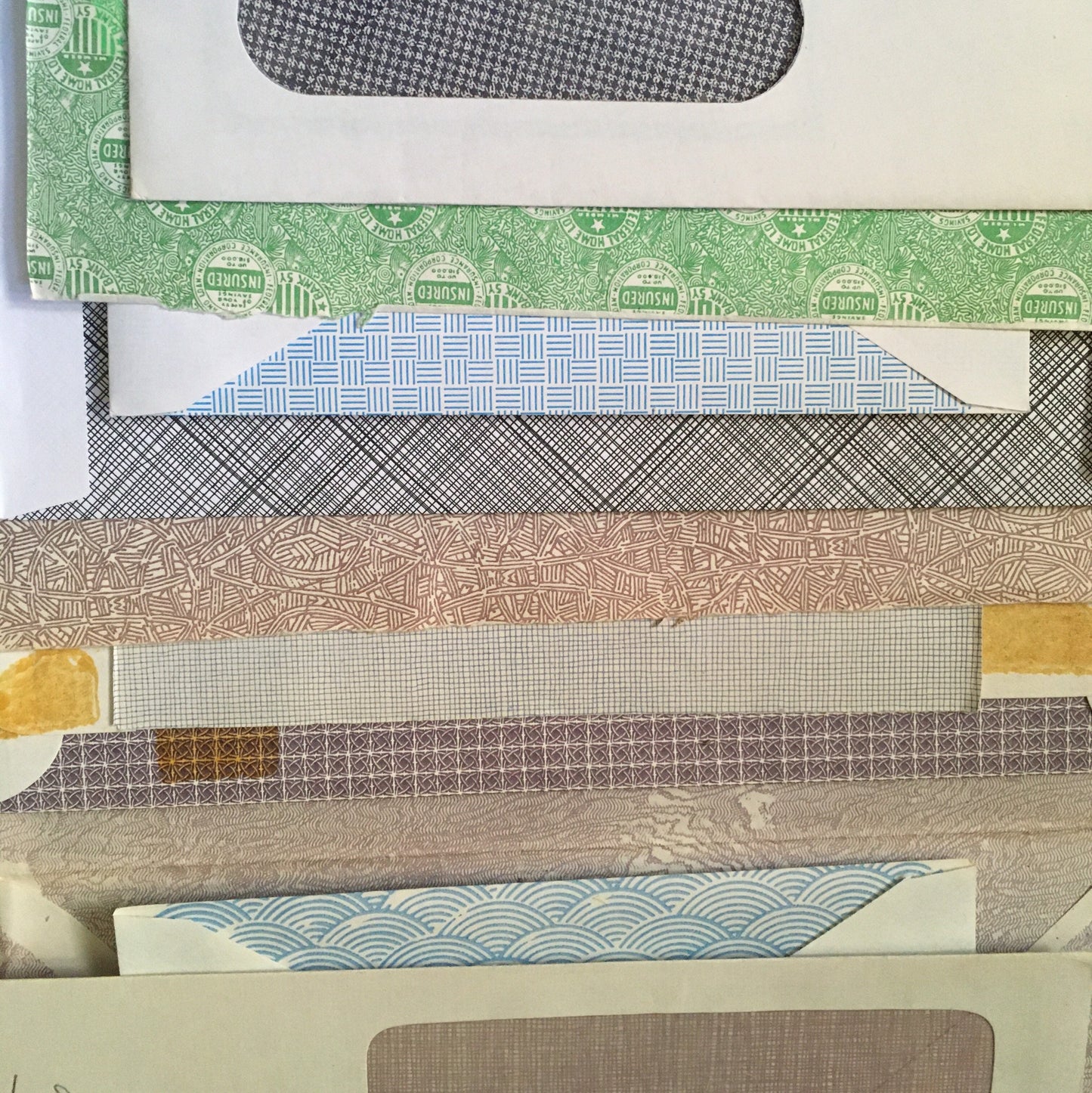 Ten (10) gram assortment of vintage to modern security envelopes & parts for re-purposing, DIY, book arts, ephemera pieces