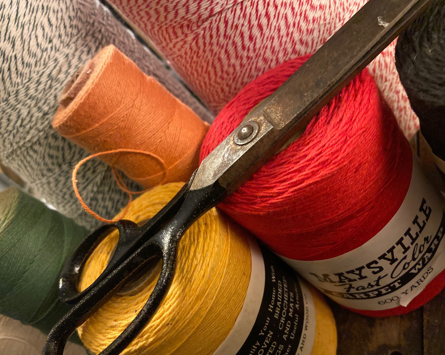 10 yards of parcel string / 100% cotton bakers twine / vintage gift tie: red white green black orange gold aqua gray new old stock