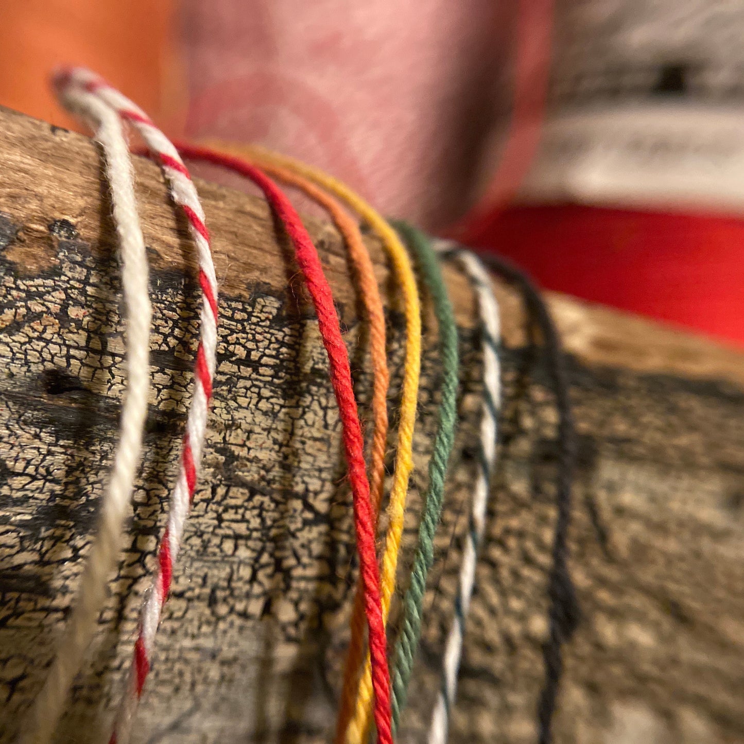 10 yards of parcel string / 100% cotton bakers twine / vintage gift tie: red white green black orange gold aqua gray new old stock
