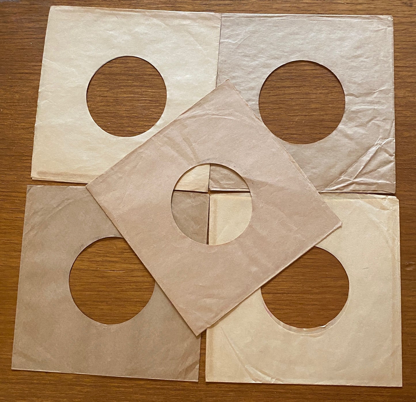 Five 45-sized paper sleeves for repurposing
