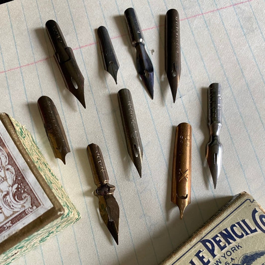 Choice: writing, drawing & calligraphy nibs / new old stock monoline, oblique, fine, thick, + more for hand lettering, messages, art. Versatile!