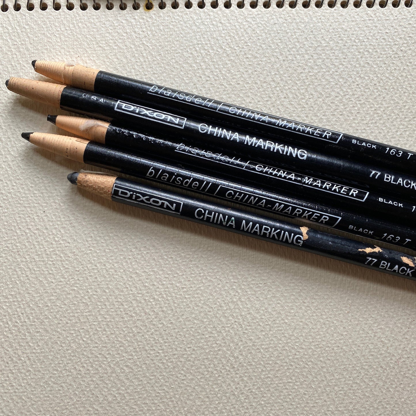 Paper wrapped marking pencil / color choice: red orange yellow green blue black white / new old stock / peel-away china marker grease pencil
