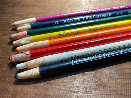 Paper wrapped marking pencil / color choice: red orange yellow green blue black white / new old stock / peel-away china marker grease pencil